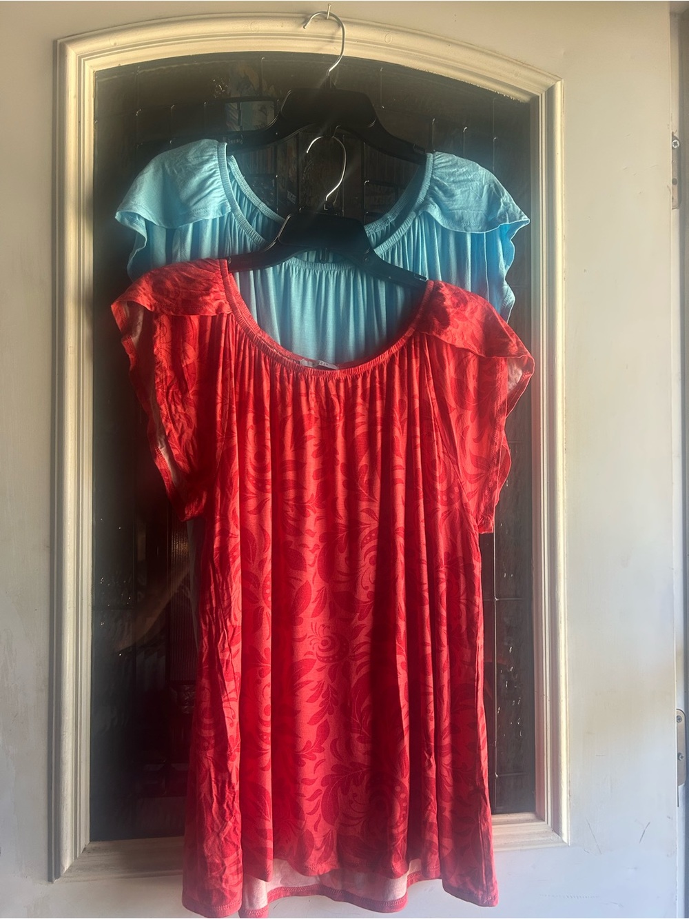 Plus-Size Red Short Flutter Sleeve Tunic Top
